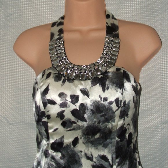 Jr Sz 3 Silky Tiered Ruffle Jeweled Lined Halter Bubble Mini Party Dress - Picture 2 of 4